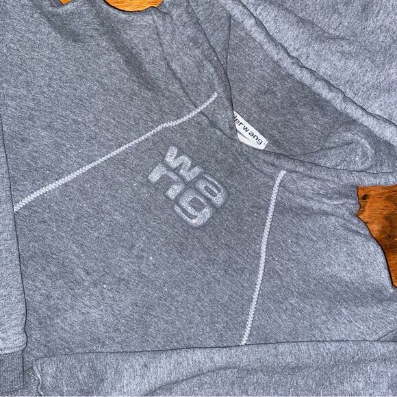 Alexander Wang $375 Womens Essential Puff Logo Terry Hoodie Glitter Gray LG EUC - Picture 5 of 13